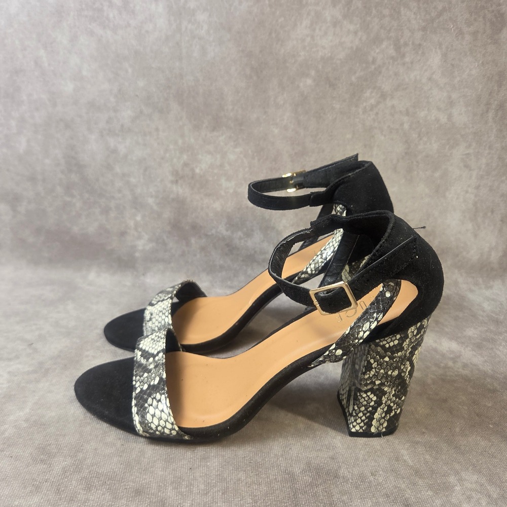 Rouge Helium Womens 11 Black Snakeskin Block Heel Ankle Strap Sandals RB-19-1005